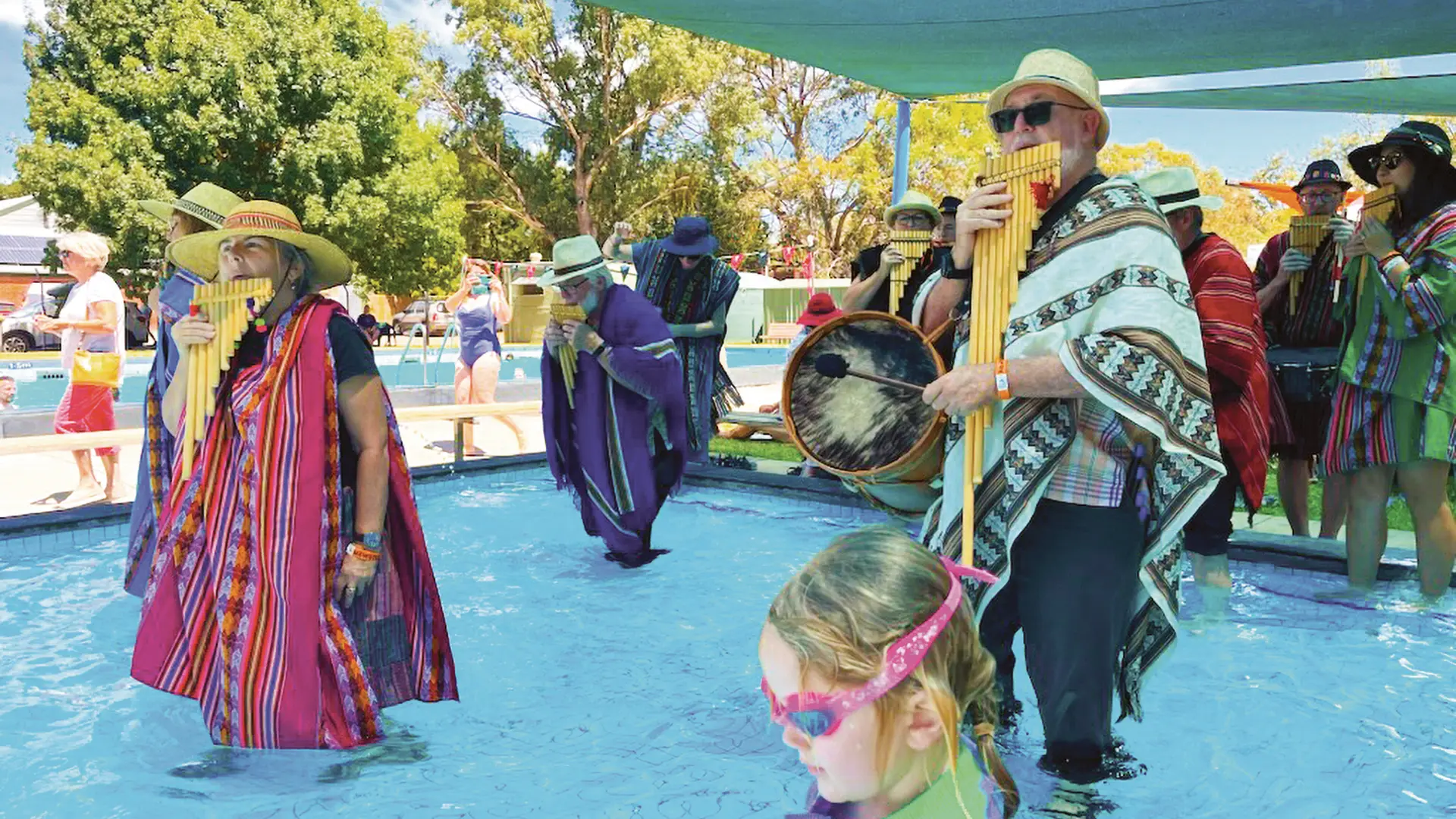 The amazing 'Zamponistas' entertained the crowds at 'Newstead Live Pool Party' last Sunday.