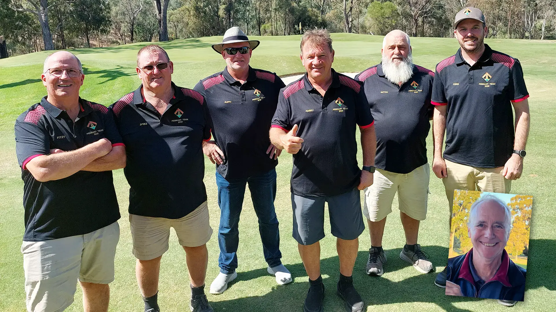 District Pennant finalists: John Fitzpatrick, Ian Long, Richard Ruff, Harry Murray, Garry Hutchins, Chris Mulholland and inset Bruce Ackland.