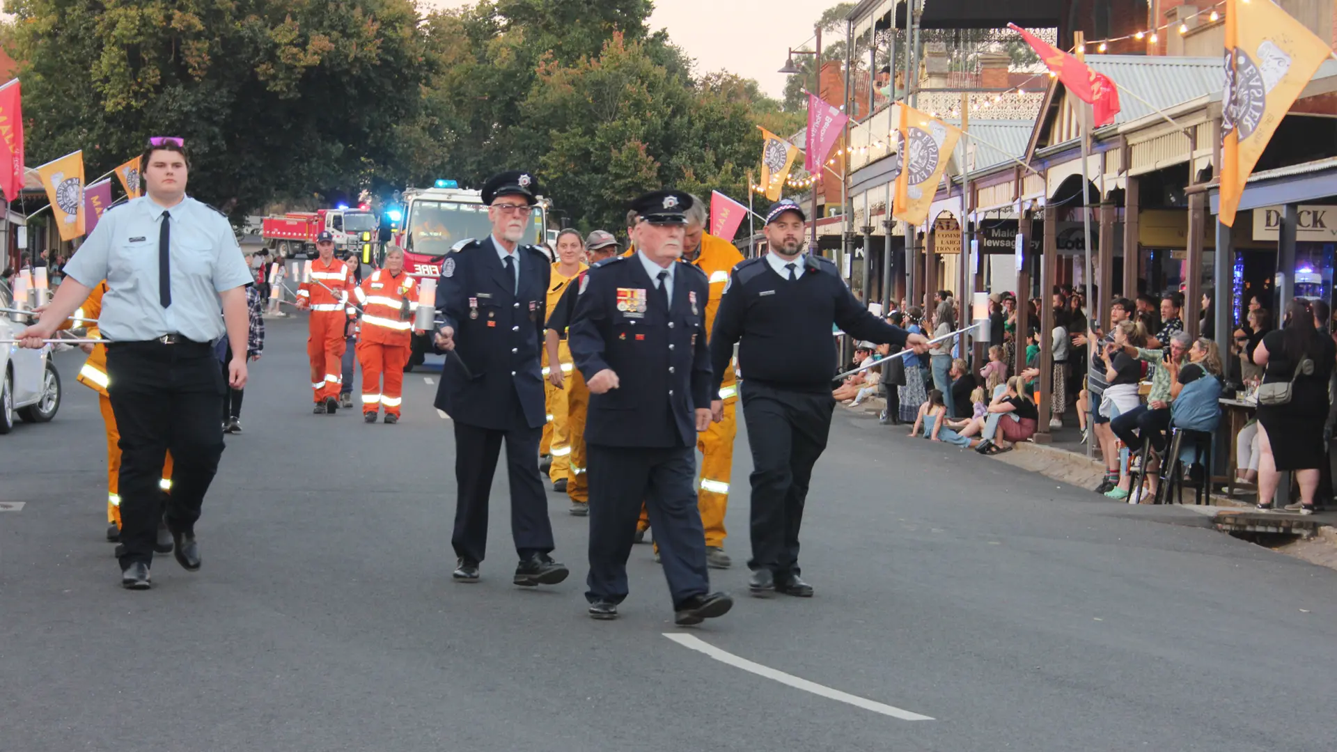 Parade traffic management: change of direction.