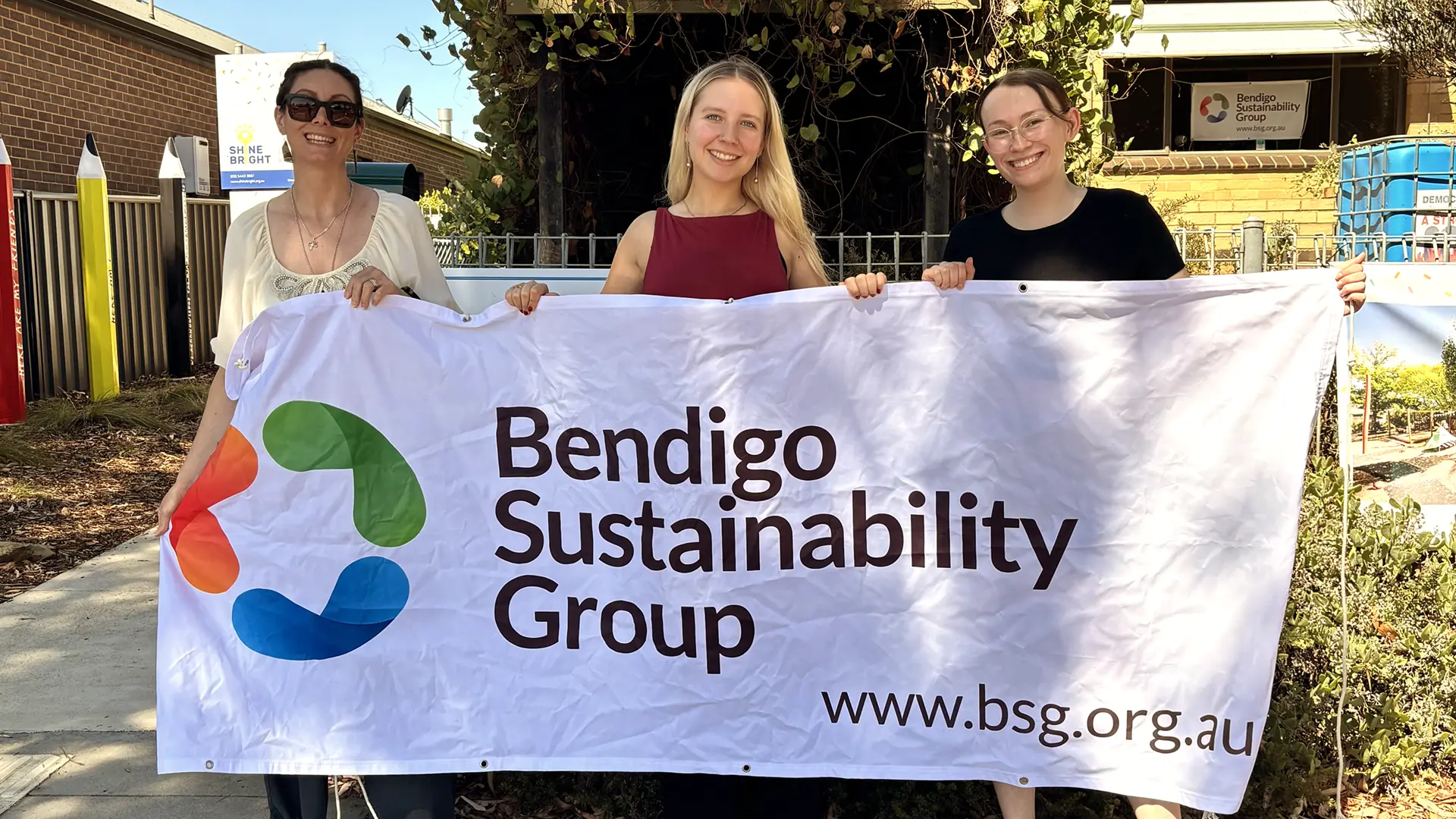 Melissa Abel, CEO of Bendigo Sustainability Group. Isabella O’Brien, Communications Director, Bendigo Sustainability Festival Maddison Maher, Marketing Director, Bendigo Sustainability Festival.
