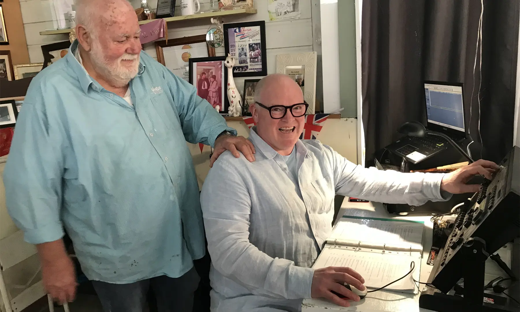 Graham Pitts and Michael Treloar at the Techie Desk. Photos courtesy Helen Gramberg.