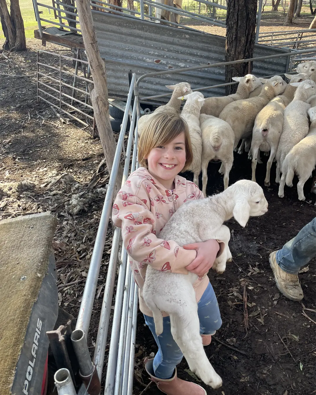 Smiling young girl with lamb.